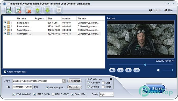 ThunderSoft Video to HTML5 Converter 4.0.0 Free Download